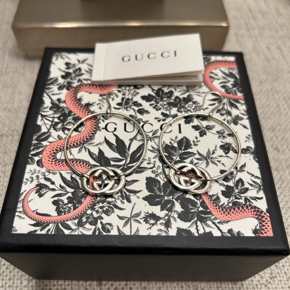 Gucci Brit Authentic Stainless Steel GG Circle Earrings - Picture 4 of 8